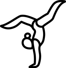Gymnastics doodle icon. Girl outline in handstand, simple abstract symbol. 