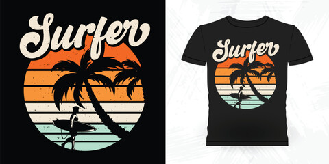 Funny Beach Summer Vacation Retro Vintage Surfing Surfer Lover Summer T-shirt Design