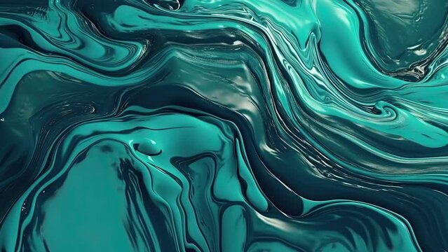 Teal liquid texture video, fluid motion background graphic with layered texture, thick layer of paint, dreamy slow movement of material, marble mix of colors, alcohol ink, for business backdrop