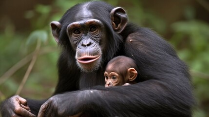 chimpanzee with baby generative ai - obrazy, fototapety, plakaty