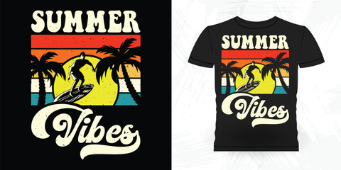 Summer Vibes Funny Beach Summer Vacation Retro Vintage Surfing Surfer Lover Summer T-shirt Design