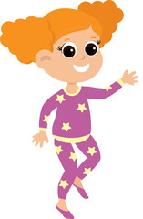 A girl in pajamas is smiling cheerfully.