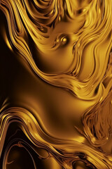 Abstract golden liquid wavy background. Metallic dynamic design. Generative AI.