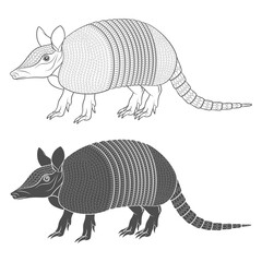 Set of black and white illustration with an armadillo. Isolated vector objects on white background. - 609716143