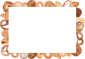 Watercolor Frame Of Fresh Bread Bakery