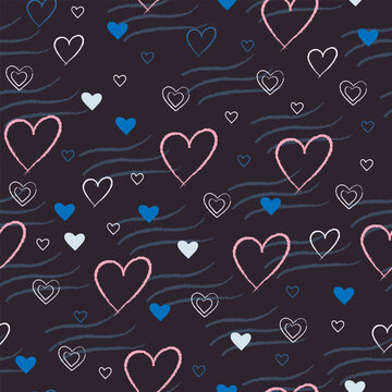 beautiful vector seamless pattern with blue hearts	