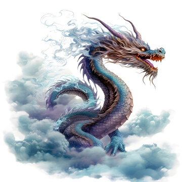 dragon in the clouds. illustration on white background with no shadow. AI Generative