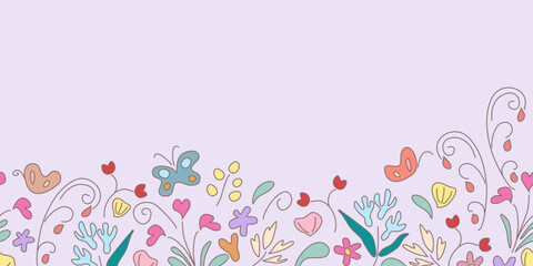 Floral border background banner frame vector illustration for Mother&rsquo;s day, father&rsquo;s day, valentines, spring,  summer, anniversary template decoration for specials day. Seamless doodle design.

