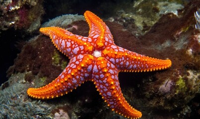  a close up of a starfish on a coral reef.  generative ai