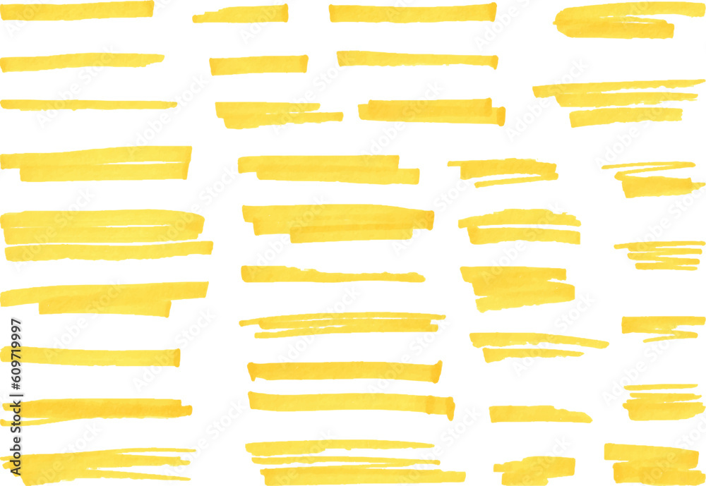 Fototapete yellow highlight marker lines, highlighters pen acid strokes. underline brush or pen line for text, 