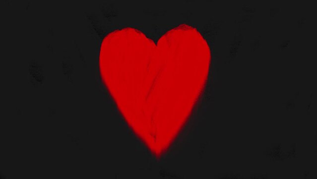 Heart Shape Painting 2D Video Animation With Brush Strokes. Red heart shape on animated black background.