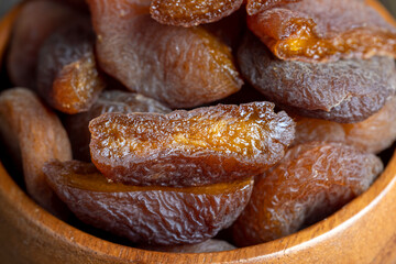 Naturally dried ripe apricots, close up