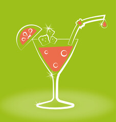 Multicolored cocktail outlined with a white line on a colored background. Vector illustration