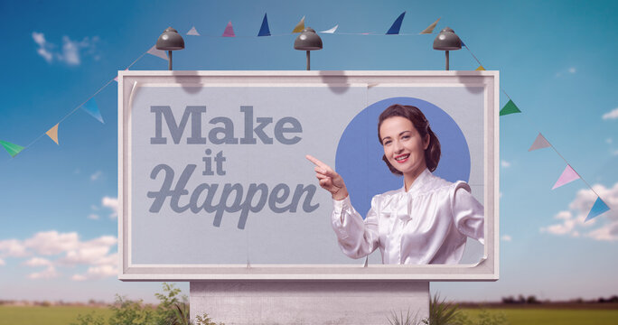 Motivational quote on vintage billboard advertisement