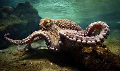 Fototapeta premium an octopus is sitting on the ground in the ocean water. generative ai