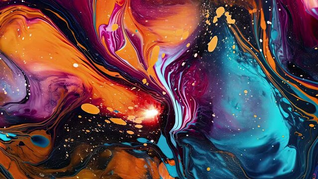 Abstract liquid texture video, fluid motion background graphic with layered texture, thick layer of paint, dreamy slow movement of material, marble mix of colors, alcohol ink, for business backdrop