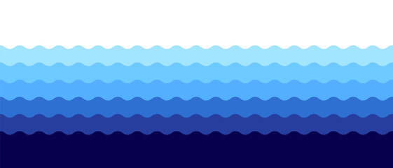 Blue water wave background. Vector ocean illustration in flat style.