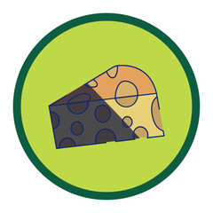 Cheese vector icon with green background inside a circle