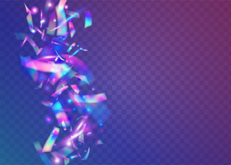 Birthday Confetti. Shiny Flare. Light Effect. Hologram Glitter. Disco Celebrate Sunlight. Violet Laser Sparkles. Festive Art. Holiday Foil. Purple Birthday Confetti