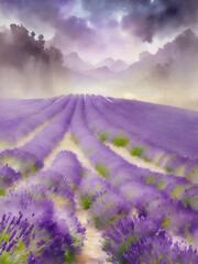 Fototapeta na wymiar Provance lavender fields landscape. AI generated illustration
