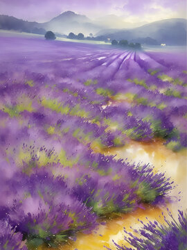 Provance lavender fields landscape. AI generated illustration