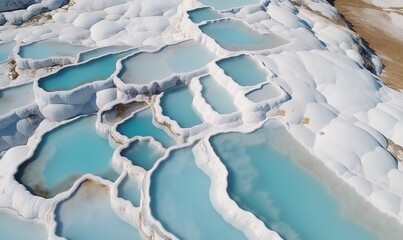  a large body of water that is covered in ice and snow, with blue and white water in the middle of the water, and a few patches of snow on the ground.  generative ai