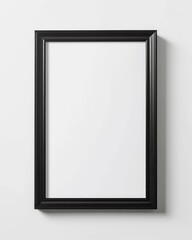 black photo frame on a white wall, generative ai