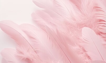  a close up of pink feathers on a white background with space for text or image or image to put on a card or a poster.  generative ai