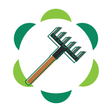 vector icon of a grass rake with white background