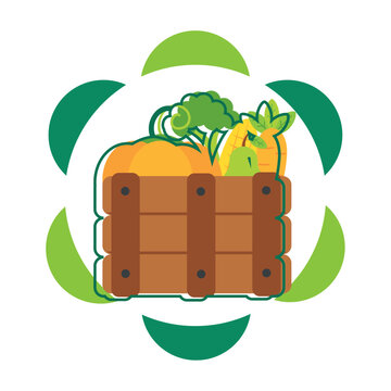 basket with vegetables vector icon with white background