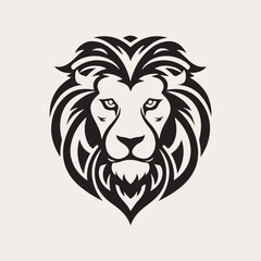 Lion head one color vector logo, emblem, icon for company or sport team branding. Tattoo art style.