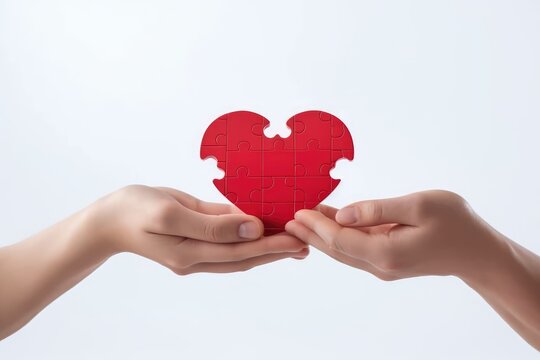 photo couple hand holding heart love symbol puzzle Generated AI