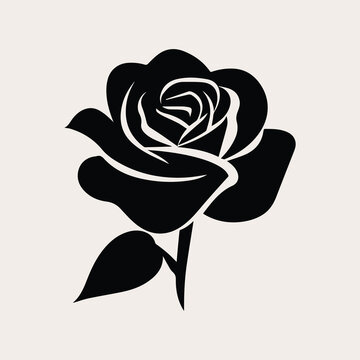 Rose one color vector logo, emblem or icon for company branding. Decorative flower silhouette. Tattoo art style. 