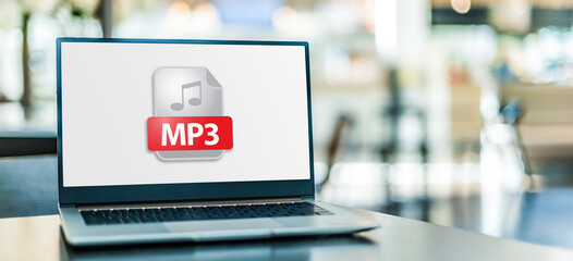 Laptop computer displaying the icon of MP3 file