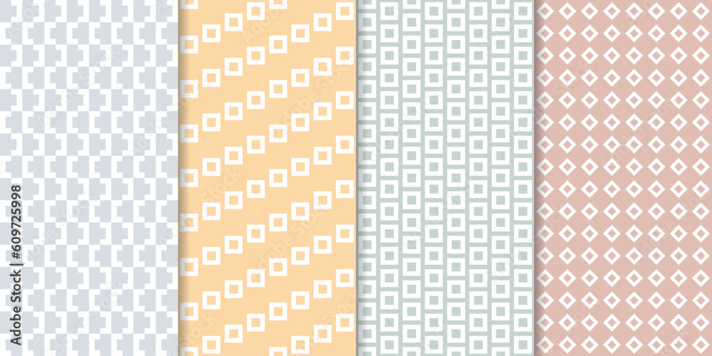 Wall mural set of cute minimal geometric texture seamless patterns. repeating simple geometrical shapes modern 