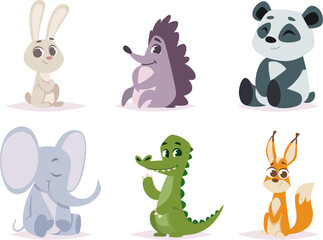 Baby animals. Cute happy funny wild little animals exact vector cartoon set isolated