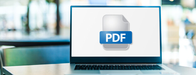 Laptop computer displaying icon of PDF file