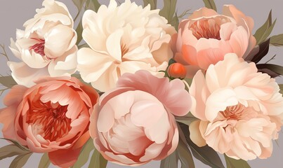  a bunch of flowers that are in a vase on a table with a gray background and a pink and white flower in the middle of the picture.  generative ai