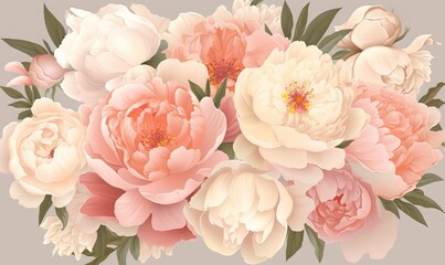  a bunch of flowers that are in a vase on a table with a gray background and a pink and white flower on the side of the vase.  generative ai
