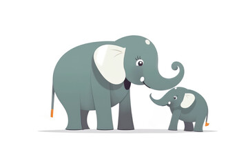 Cute cartoon elephant mother with her baby (Generative AI)