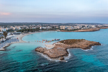 Cyprus -Nissi Beach in Ayia Napa, clean aerial photo of famous tourist beach in Cyprus, the place...