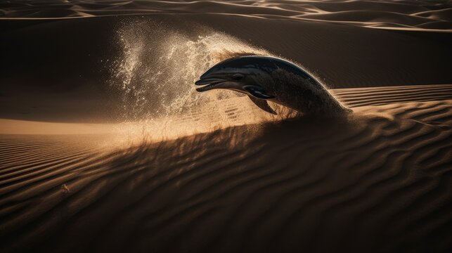 fantasy dolphin jumps out of sand dunes
