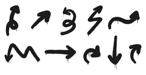 Set graffiti clip art. Urban street style. Collection of arrows. Splash effects and drops. Grunge and spray texture.