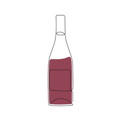 Bottle of red wine drawn in one continuous line. One line drawing, minimalism. Vector illustration.