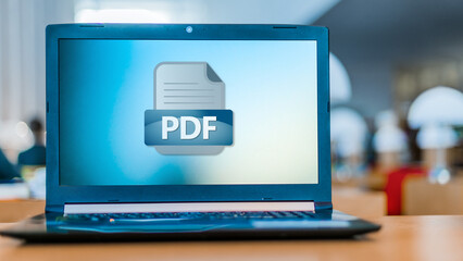 Laptop computer displaying icon of PDF file