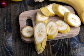 Sliced ripe yellow banana, close up