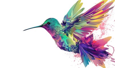  a colorful hummingbird flying in the air with its wings spread out and its wings spread wide, with a splash of paint all over its body.  generative ai
