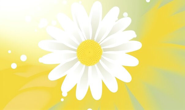  a white flower with a yellow center on a yellow and green background with bubbles and water droplets in the bottom corner of the picture,.  generative ai