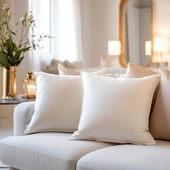 White pillow on white sofa. Generative AI
