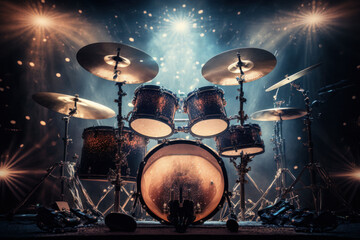 Obraz na płótnie Canvas Drums inside illuminated concert hall. Generative AI.